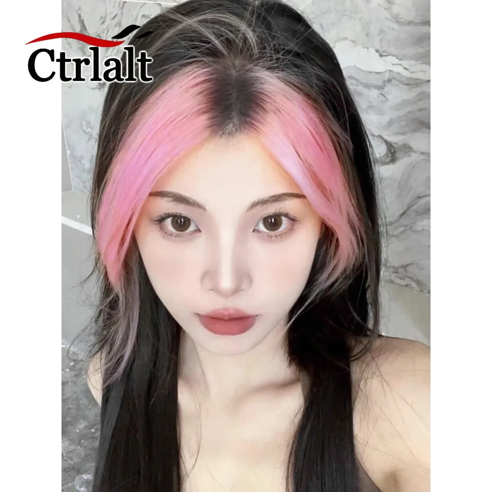 กลางตรง Topper Hairpiece สังเคราะห์ไฮไลท์สีเขียว Bangs ครอบคลุมผมสีขาวเพิ่มปริมาณผมปิด Hairpiec