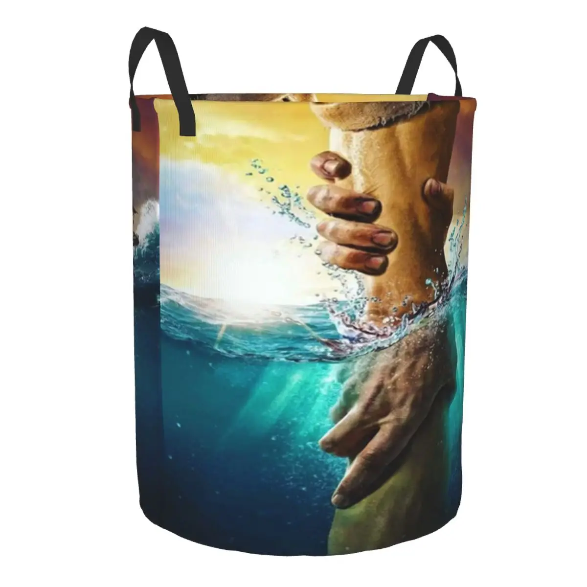 Custom Reaching Out Jesus Hand, Jesus Save Us Laundry Basket Foldable Large Clothing Storage Bin Baby Hamper