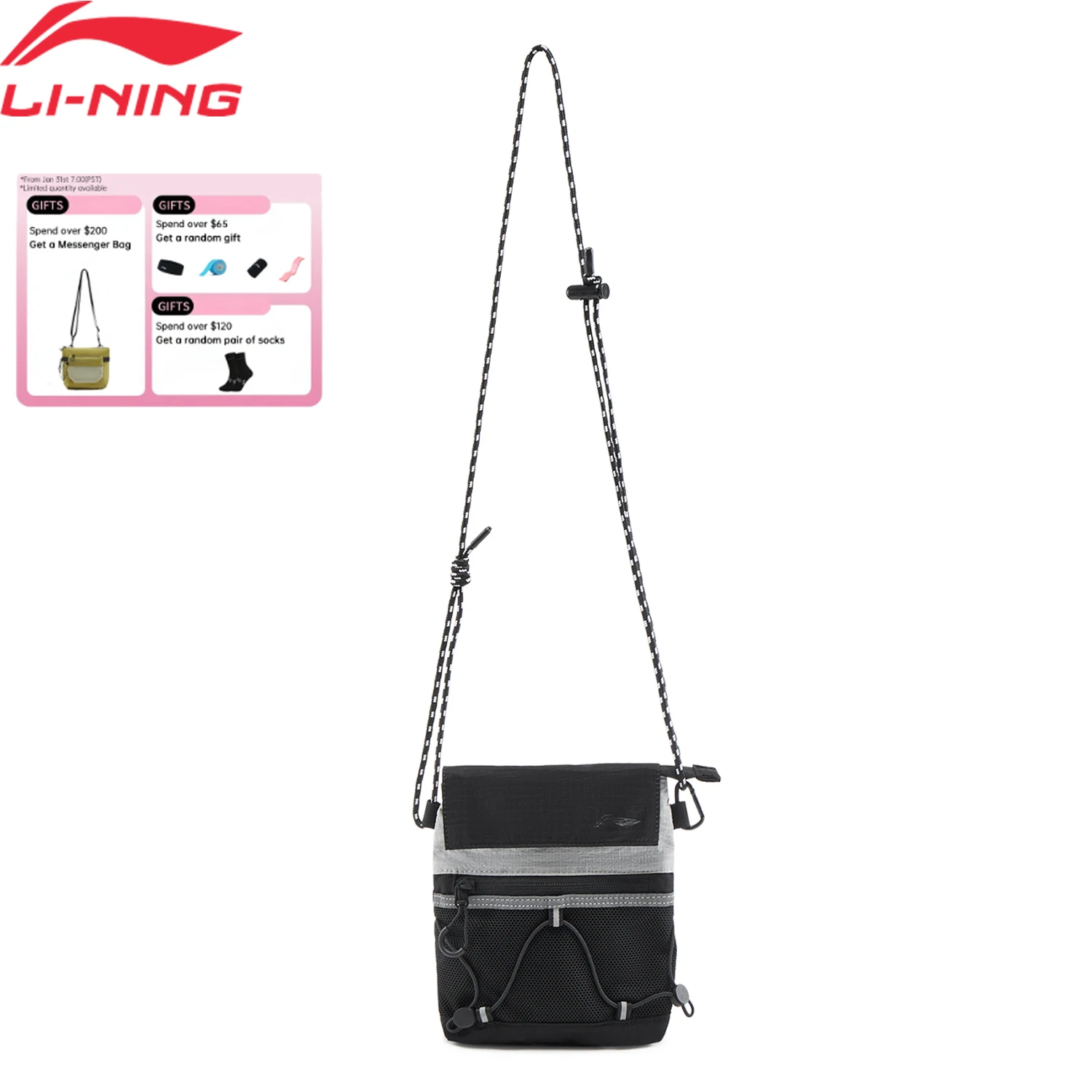

Li-Ning Unisex Running Messenger Bag 160*50*210mm Polyamide Adjustable Strap LiNing Men Women Sports Bags ABDV221