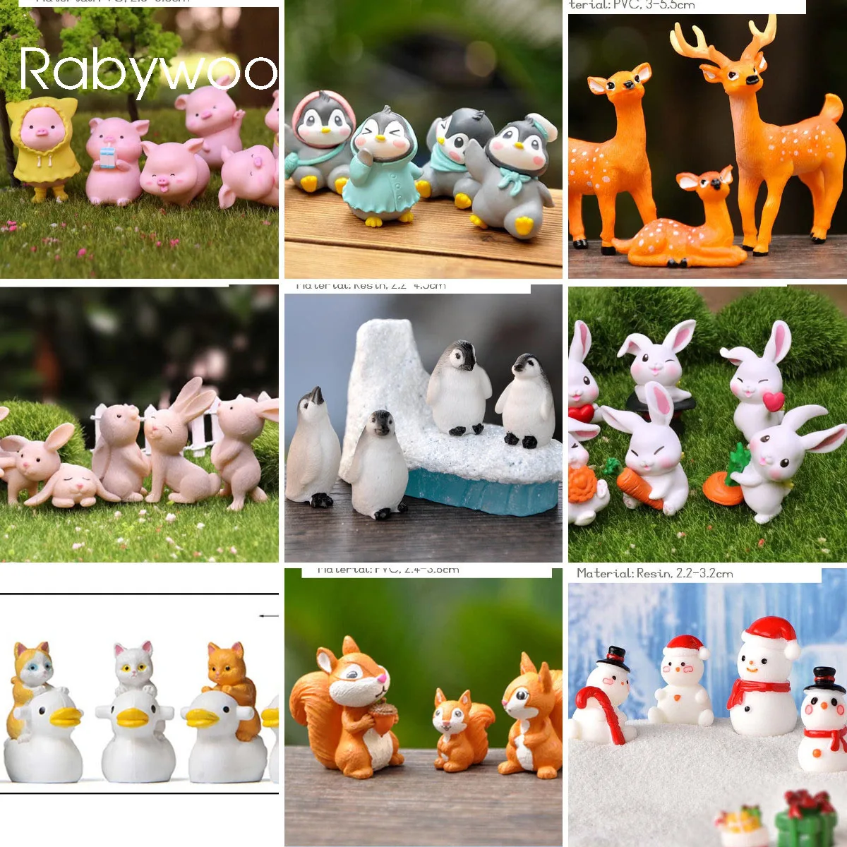 Figurinhas de Animais Animados para Decoração de Casa, Brinquedo Em Miniatura, Coelho, Esquilo, Panda, Gato, Jardim De Fadas, Pinguim, Terrário,