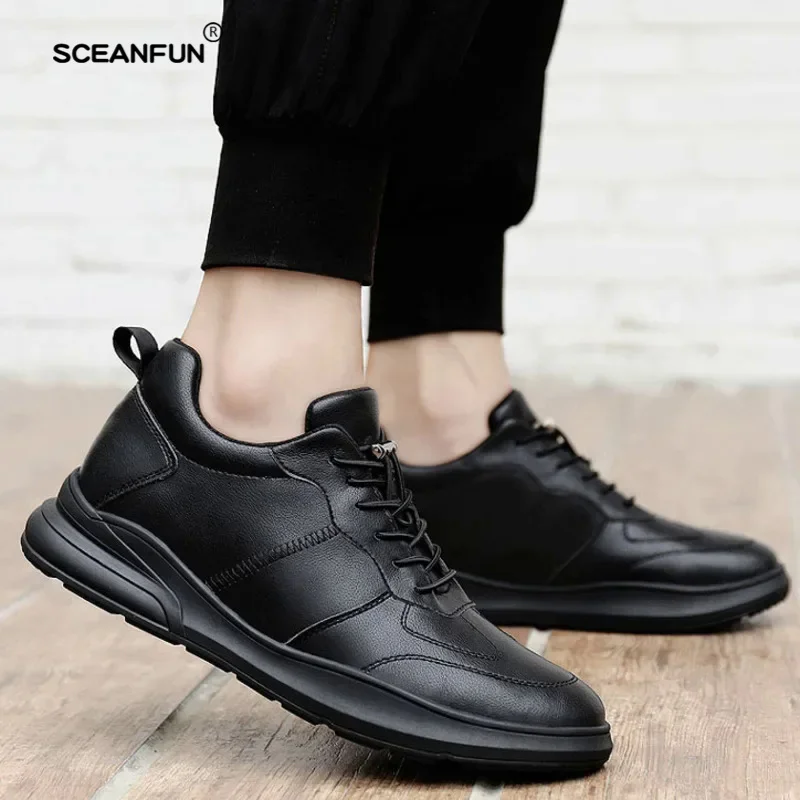 Sneakers men elevator shoes fashion soft leather heightening shoes for men hidden heels 8cm 6cm sports casual height luxury