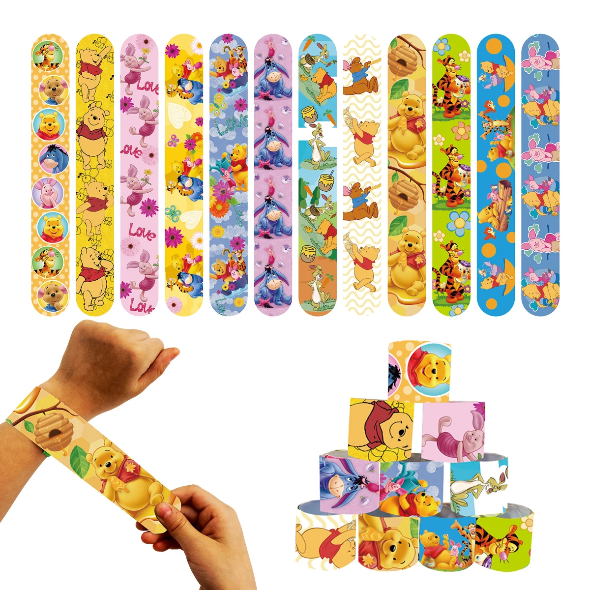 Winnie the Pooh Party Favors Slap Bracelet Silicone Wristbands Winnie Party Decorations Supplies Goodie Bag Stuffers Fillers