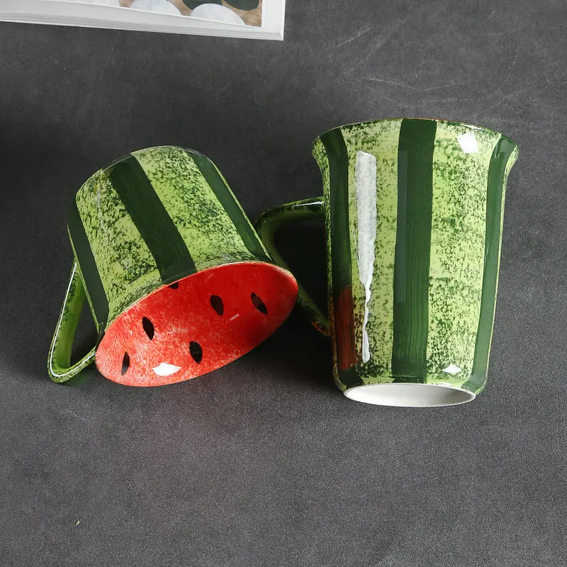 

Hand-painted Watermelon Cup,High Temperature Fired Ceramic Mug,High-value Tea Drinking Utensils Underglaze Breakfast Coffee Cups