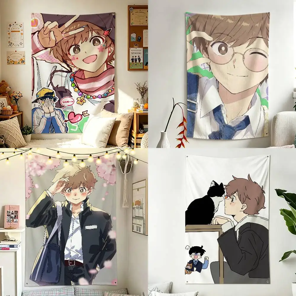 Cute A-Aiki H-Hirose Anime Vertical Flag Tapestry Wall Hanging Indoor Outdoor Home Decor