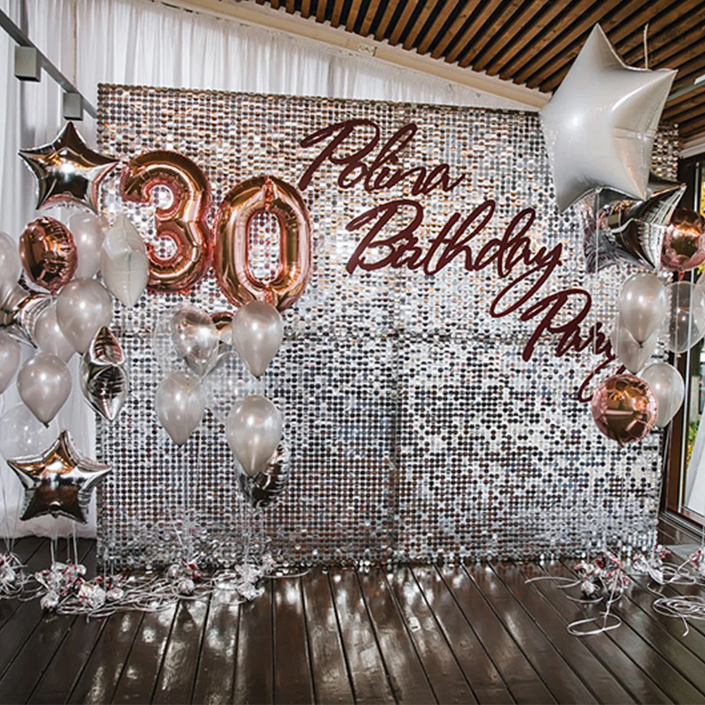 HVAYI-Shimmer Sequin Panel, Wedding Backdrop Decor, Custom Party Stage, Flashing Row, Wall Background Decoration, 8x8ft