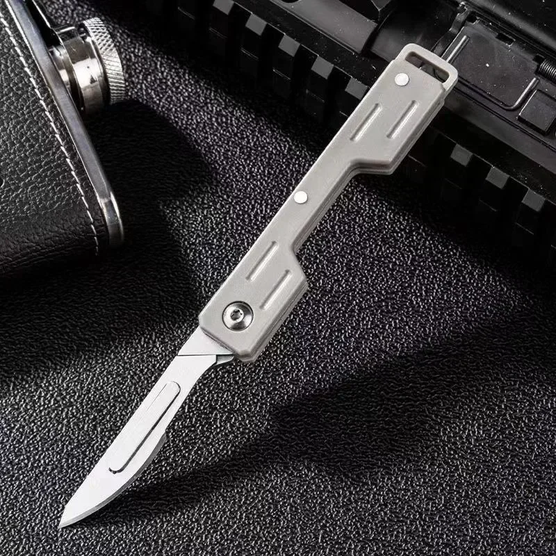 Outdoor Folding Pocket Knife Portable with Stainless Steel Replaceable Blade Camping Travel Cutting Tool Keychain Accessories