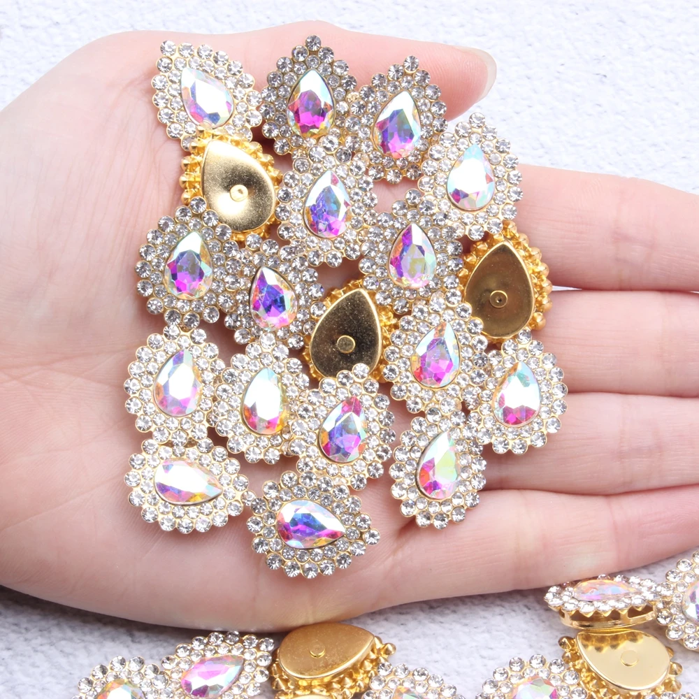 

Flatback Claw Rhinestones Many Colors 7x10mm 200pcs Sewing Tear Shiny Crystals Stones Gold Base Sew On Rhinestones For Clothes