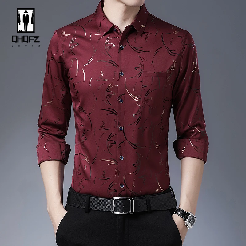 

New Men's Casual Printed Long Sleeved Lapel Shirt for Spring and Autumn Fashion Comfortable Wrinkle Free Top Without Ironing