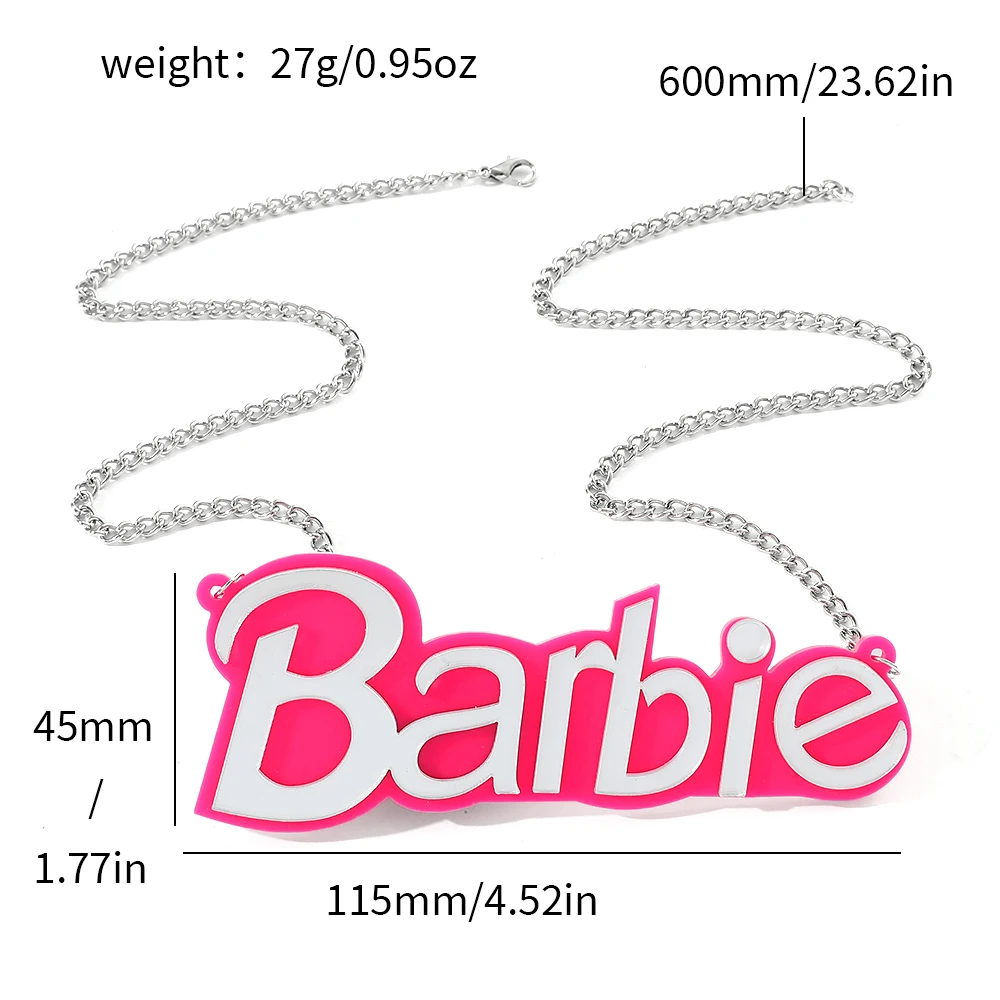 Disney Barbie Princess Party Style Acrylic Personality Pendant Necklace Letter Barbie Charm Neck Chain Jewelry