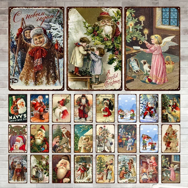 

Retro Christmas Vintage Santa Claus Metal Plate Tin Signs Wall Decor Art Posters Shabby Plaque Man Cave Bar Club Decoration