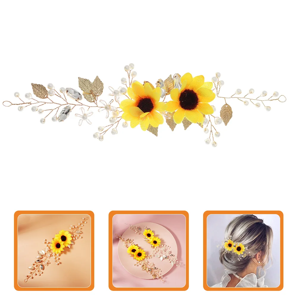 

Sun Flower Headband Silk Hairband Sunflower Wedding Flowers Zircon Women Zinc Alloy Headdress Elegant