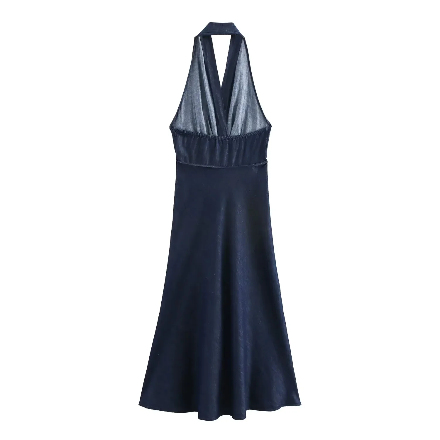 2024 Summer New Women\'s Clothing European And American Style Fashionable Simple Hanging Neck Collar Tied Denim Dress