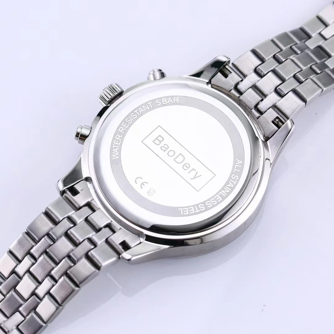 Jam tangan Dial hijau pria, arloji stainless steel gerakan kuarsa