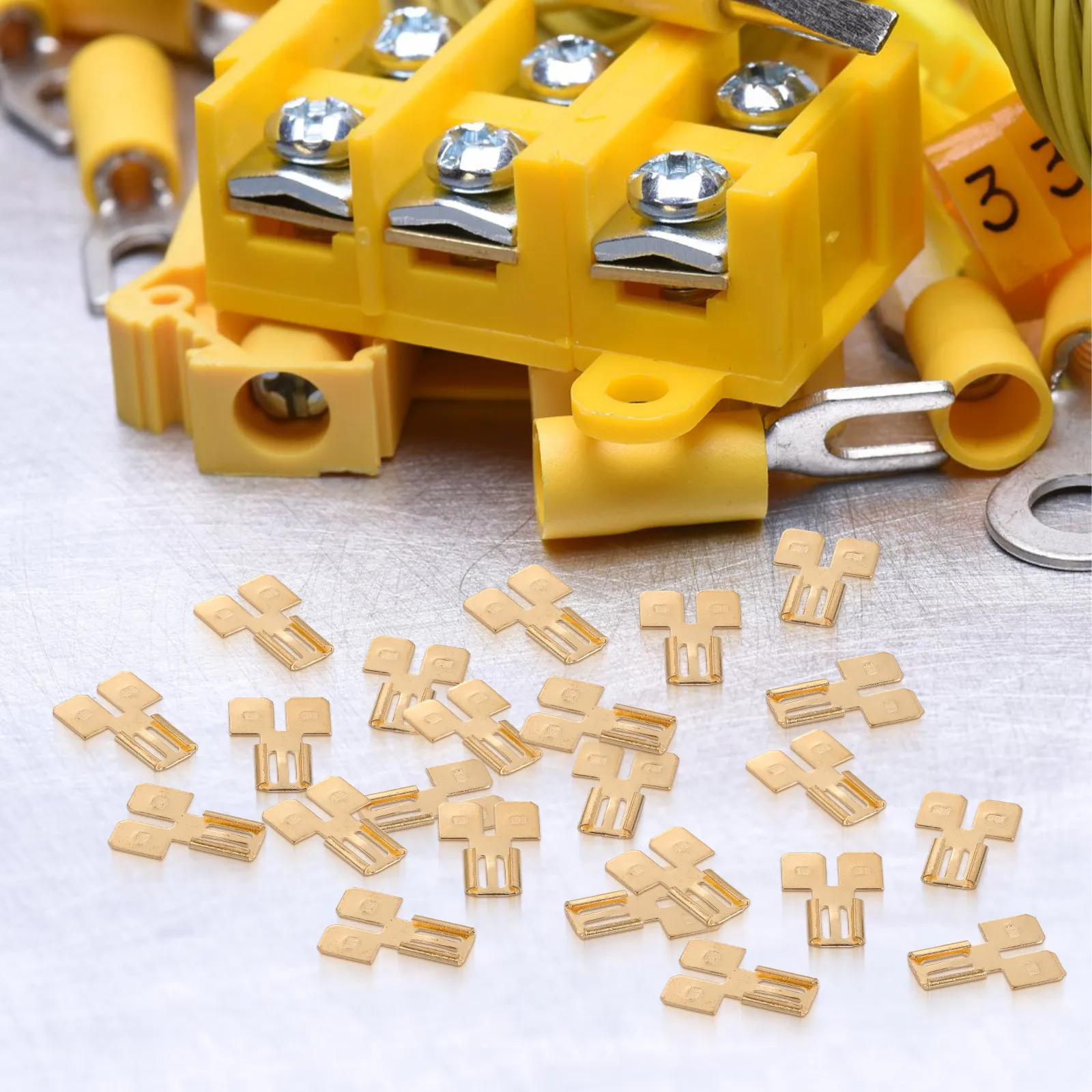 

50Pcs Quick Disconnect Terminals Dual Spade Brass Connectors Electrical Wire Crimp Connectors Automotive Wiring Cable Terminal