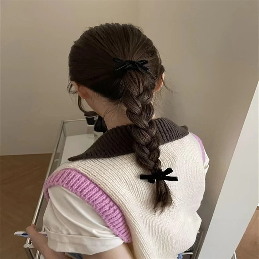 Pinza para el pelo con lazo de terciopelo negro Vintage, banda para el pelo, Clip lateral Retro, Clip para flequillo, pasador, banda de goma, accesorios para el cabello, 1/2 piezas