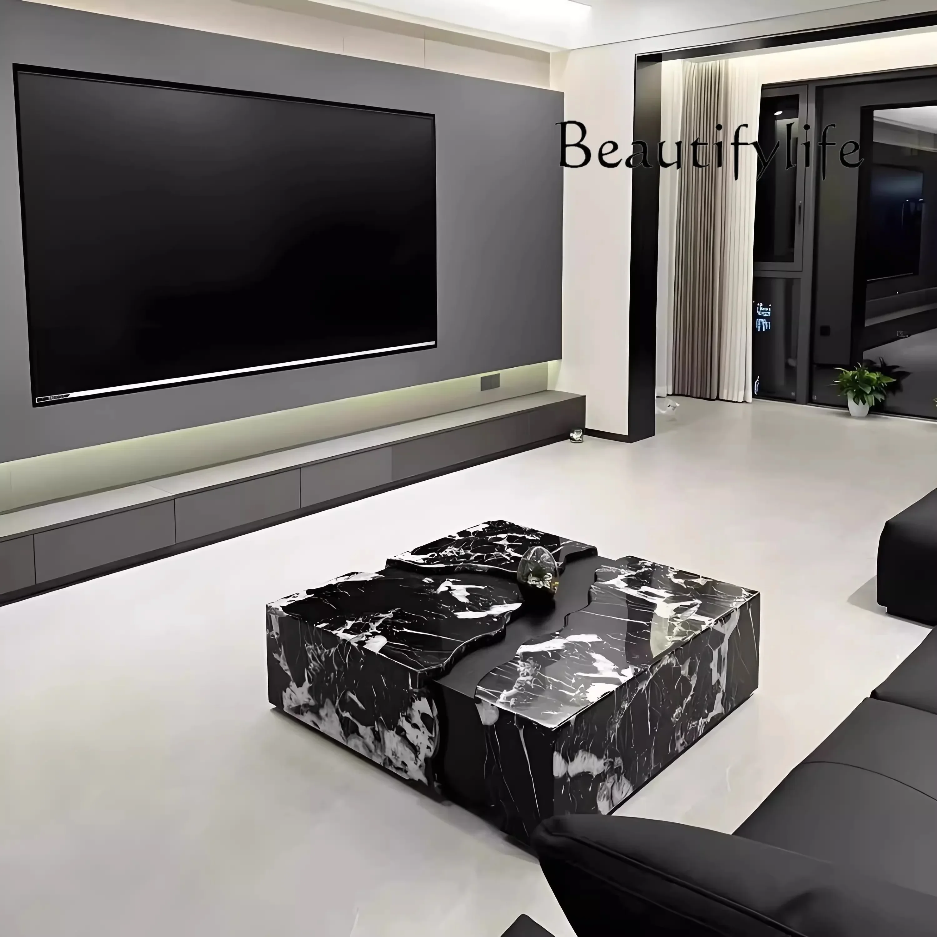 X Minimalist Living Room Household Marble Coffee Table Modern Simple Rectangular Double Color Solid Wood Pattern