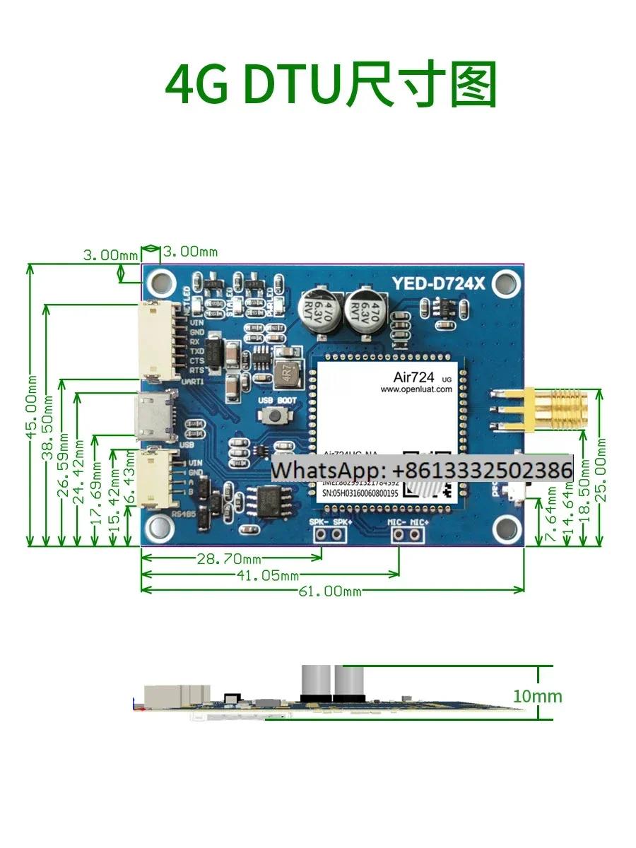 Air724 All-network 4G DTU Module IoT LTE Communication Serial UART-RS485 Core Board