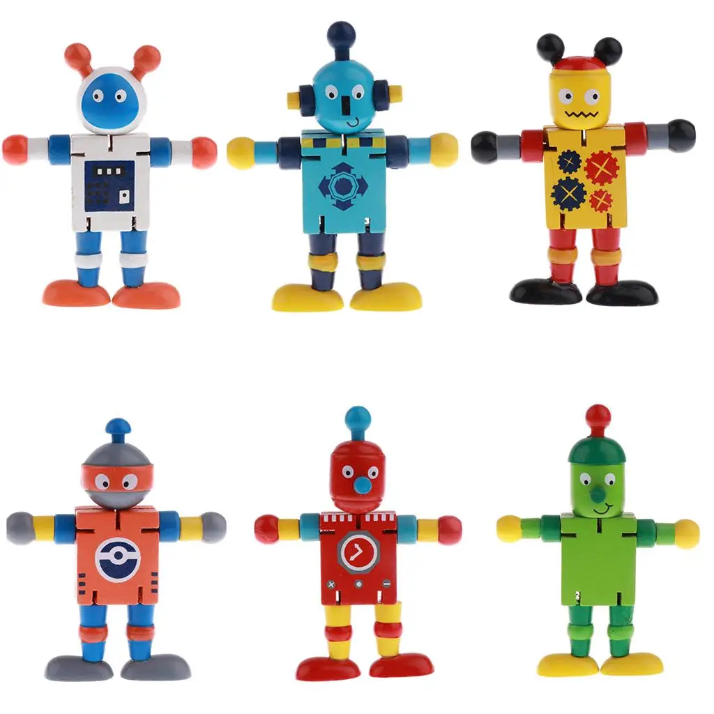 Wooden Puppet Robots Doll Kids Children Developmental Toy Age 3+