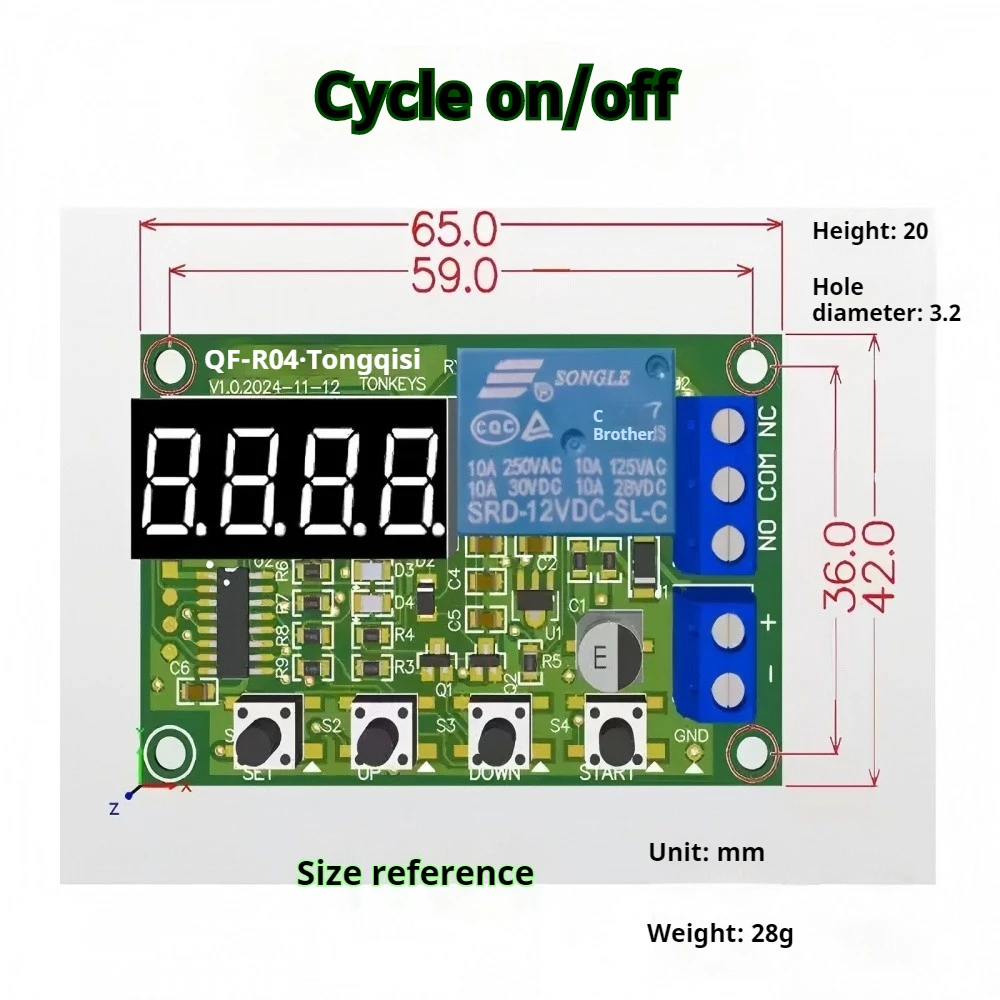 DC12V/24V 10A Cycle Time Relay Module MOS 4 Red Digital Display LED Digital Time Delay Relay 0.1S-999.9S On-off Time Relay Board