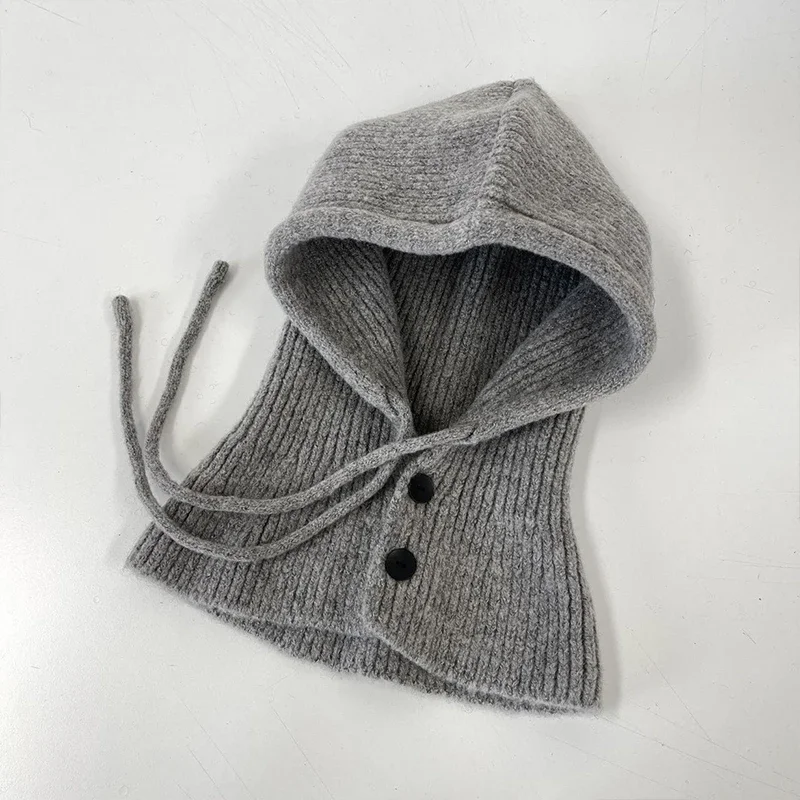 Ensemble bonnet et écharpe d'hiver coréen pour femme, cagoule, chapeau chaud, ensemble de cou, pull en laine, gothique, Y2K