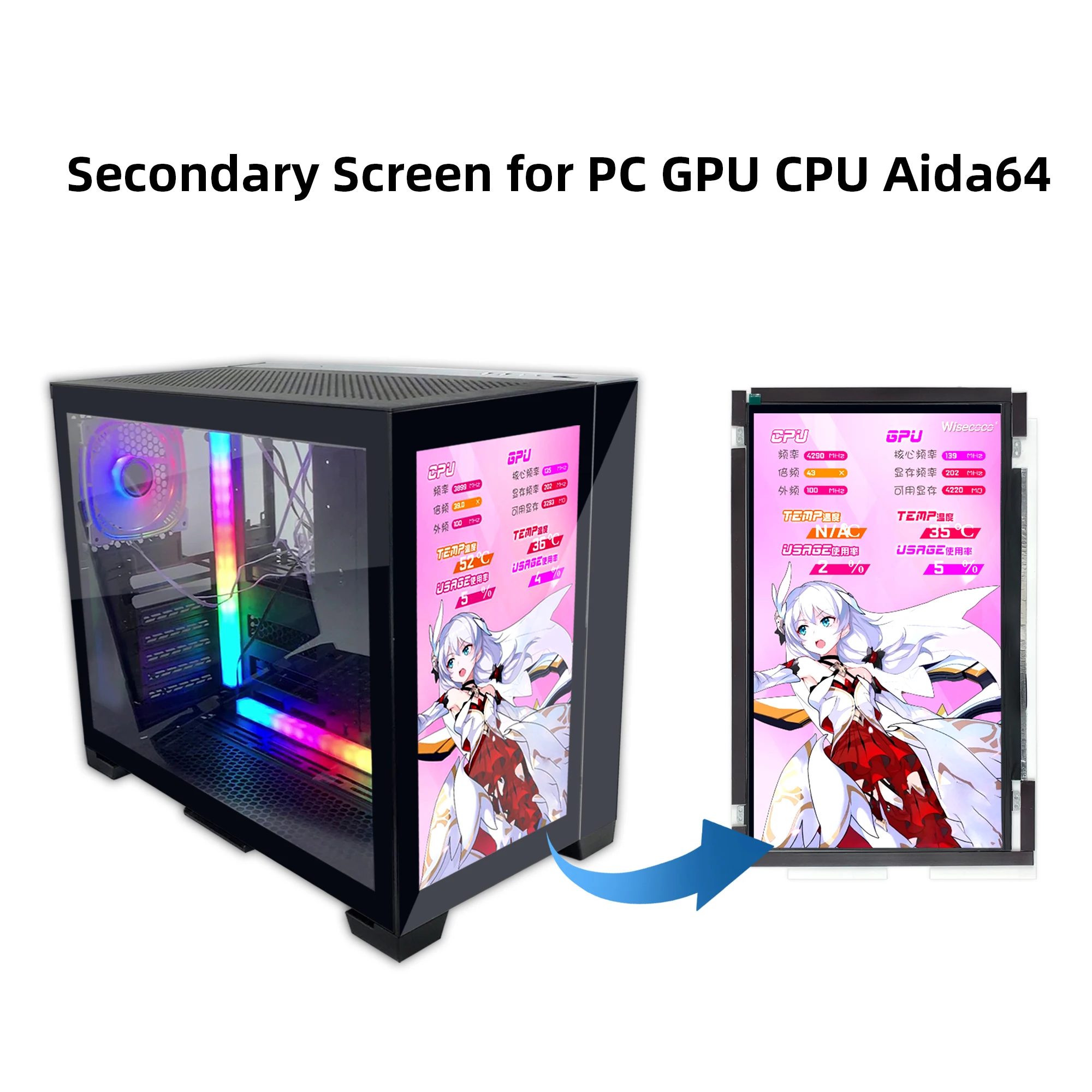 Imagem -05 - Wisecoco-monitor de Monitoramento Secundário Portátil para Jogos Velocidade Cpu Gpu Lianli O11 Mini Case Dinâmico 14 1920x1080 2k hd