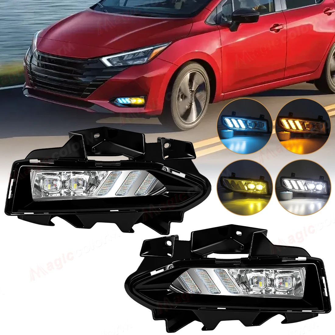 

Светодиодные дневные ходовые огни (ДХО) для Nissan VERSA 2023 2024 2025: противотуманные фары, передний бампер, белый, желтый, синий свет, аксессуары для автомобиля