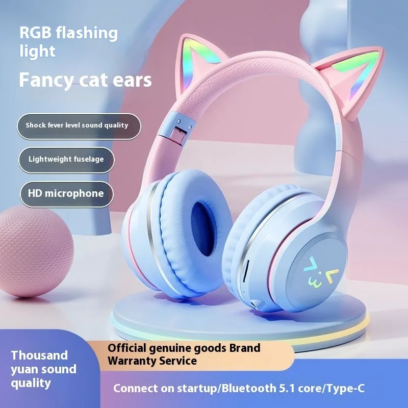 猫の耳の形をしたBluetoothワイヤレスヘッドセット,超長距離,重低音,新しい