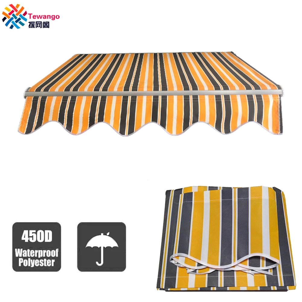 Outdoor Striped Fabric Rain Shed Store Banner Courtyard Sun Block Canopy Replacement Cloth Poly Fabric Waterproof Awning 300gsm