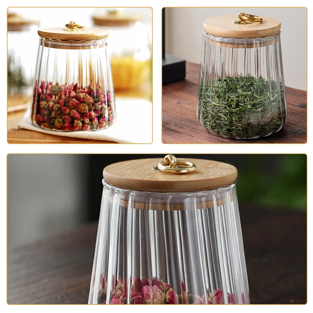 

Glass Jar with Bamboo Lid Airtight Storage Container for Coffee Sugar Tea Nuts Grains Candy Kitchen Food Canister