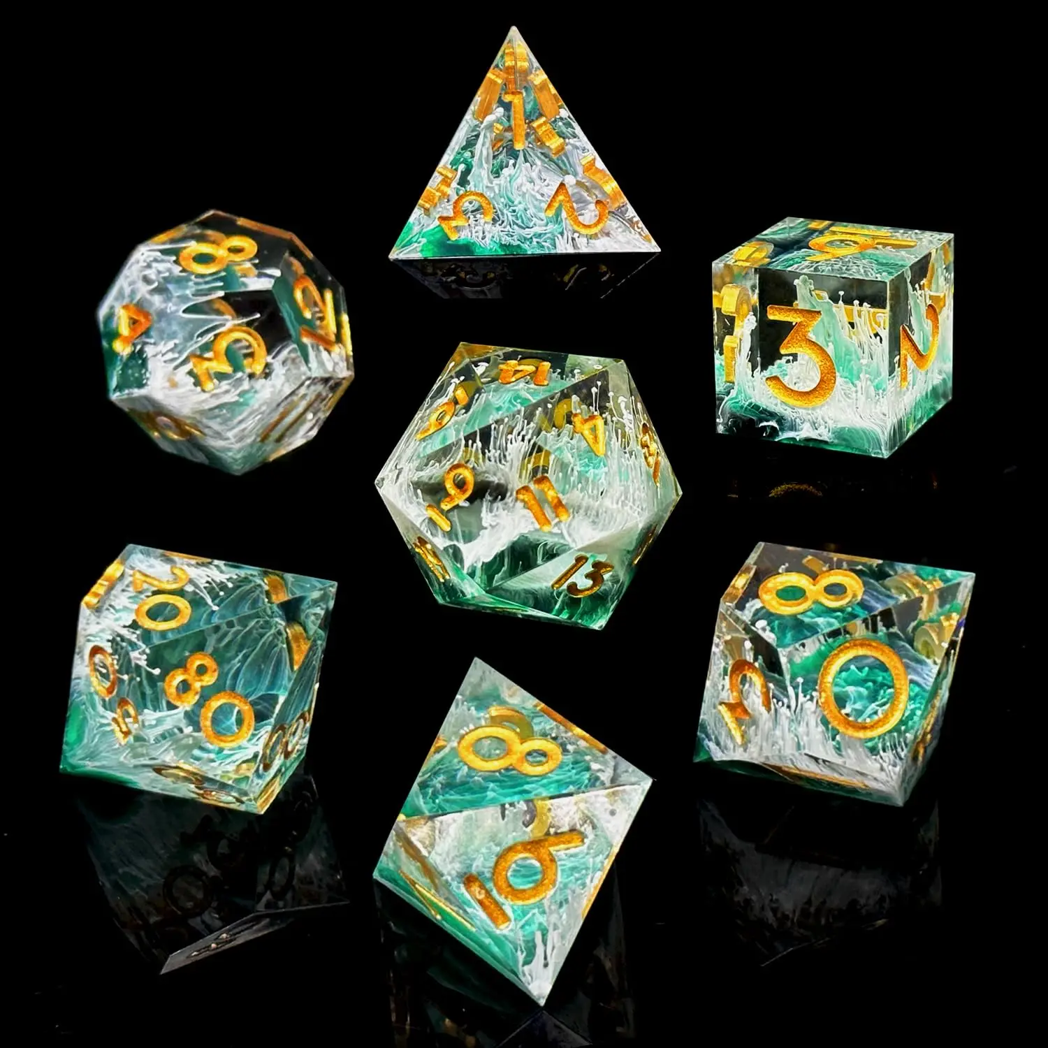 Set di dadi poliedrici in resina Semi-trasparente fatti a mano da 7 pezzi per DnD, include D20, D12, D10, D8-perfetto per Dungeons and Dragons