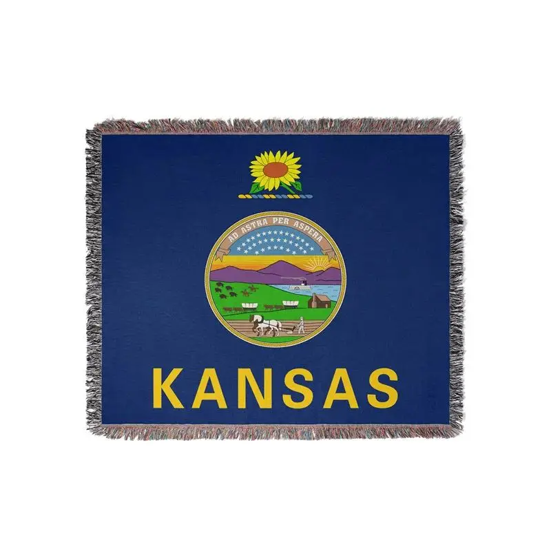 Aertemisi Kansas United States of America Jacquard Fringed Woven Throw Blanket