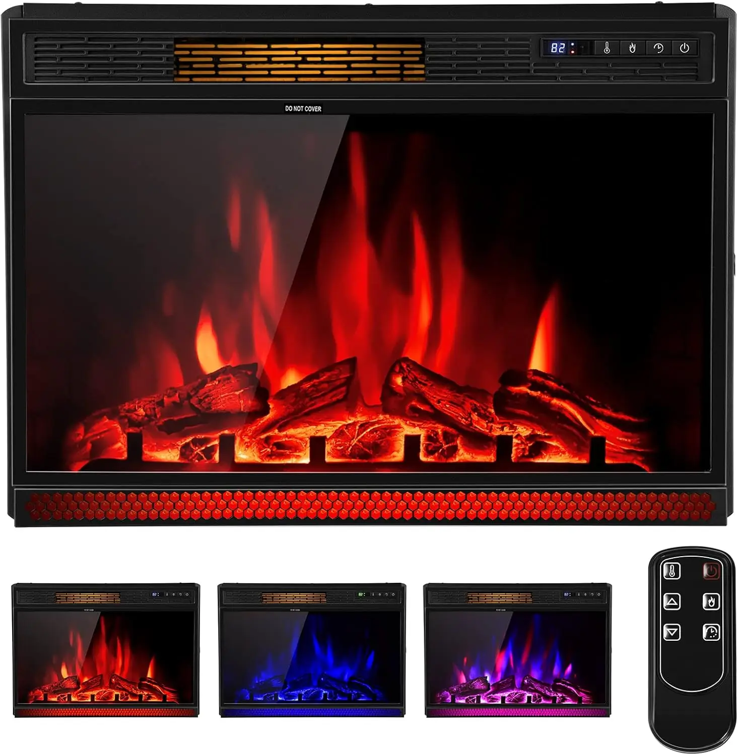 

Indoor Use Electric Fireplace Insert, Metal Material, 3 Flame Colors, 900/1350W, Recessed and Freestanding, with Remote Control