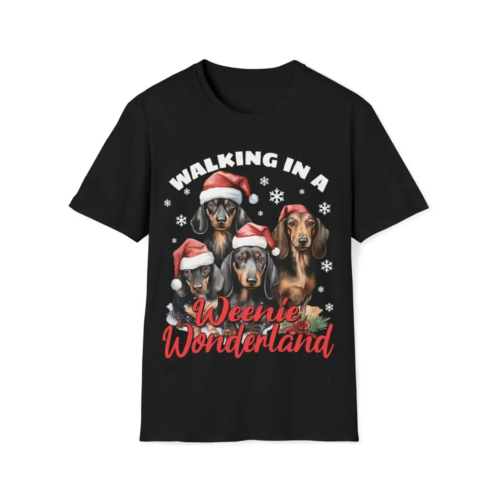 Christmas Dachshund Walking In A Weenie Wonderland vintage Washed Comfortable Breathable Versatile Slightly designer clothes