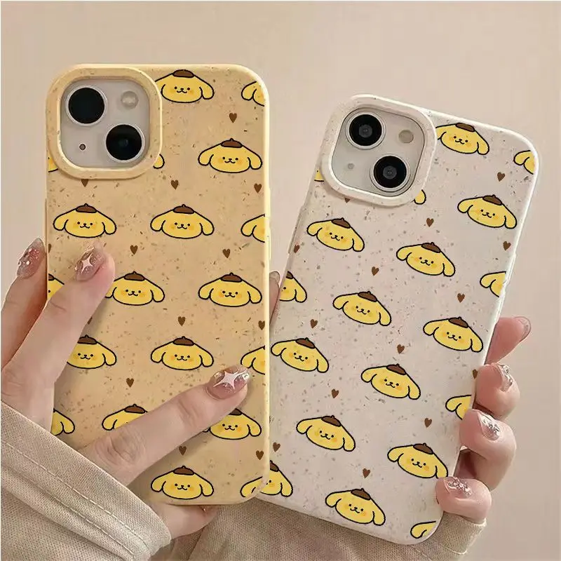 Full Screen Cute Sanrio Pom Pom Purin Phone Case For Iphone 15 14 13 12 11 Pro Max 7 8 Plus X XR XS Max Degradable Phone Cover