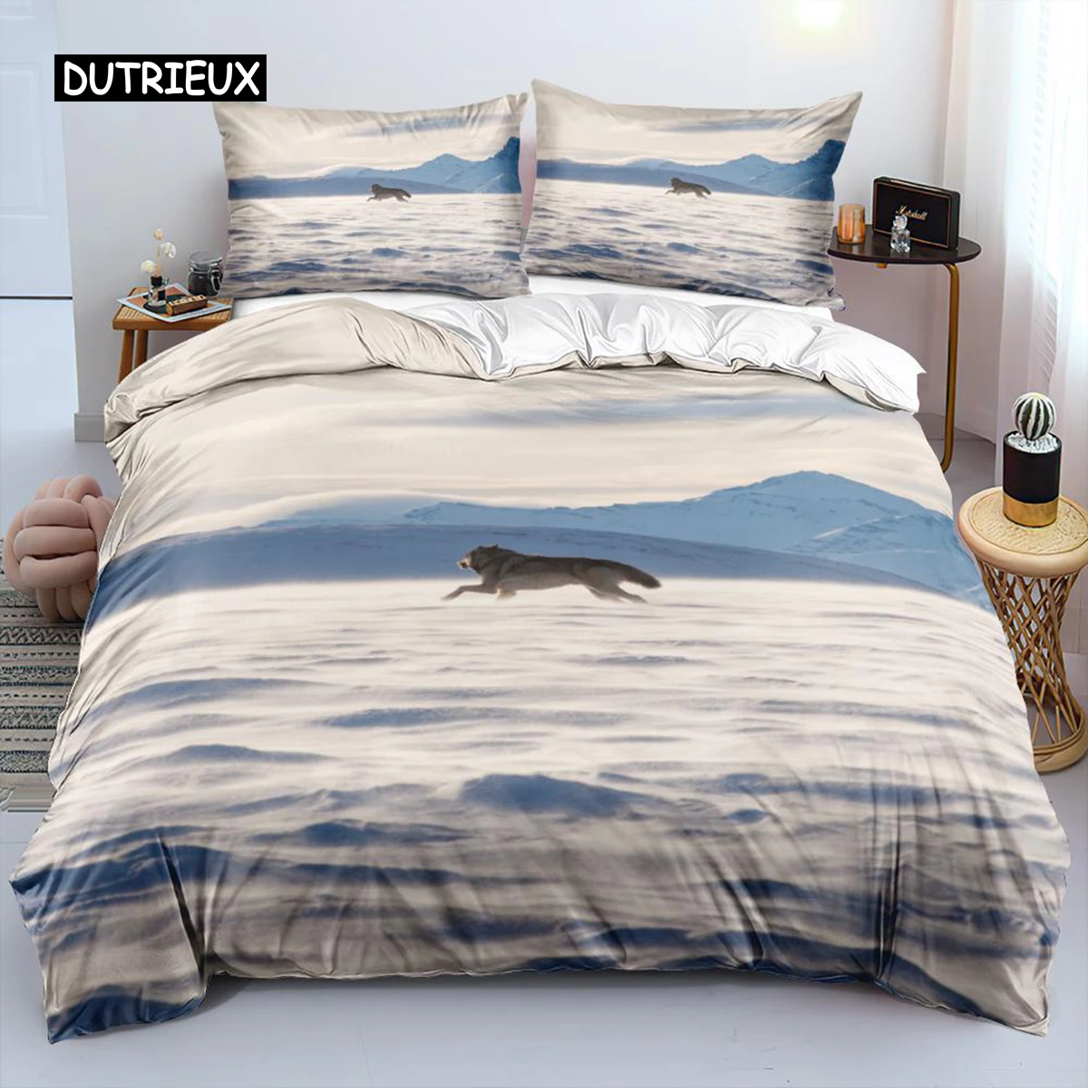 

Wolf Duvet Cover Set Queen Size Wolf Running In The Snow Twin Bedding Set Polyester Safari Animals Comforter Cover For Kids Boys