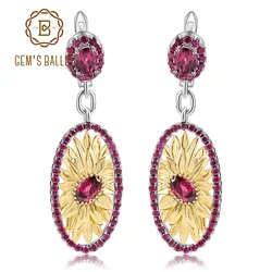 GEM'S BALLET 925 Sterling Silver Original Handmade Earrings 2.40Ct Natural Rhodolite Garnet Sunflower Drop Earrings for Women