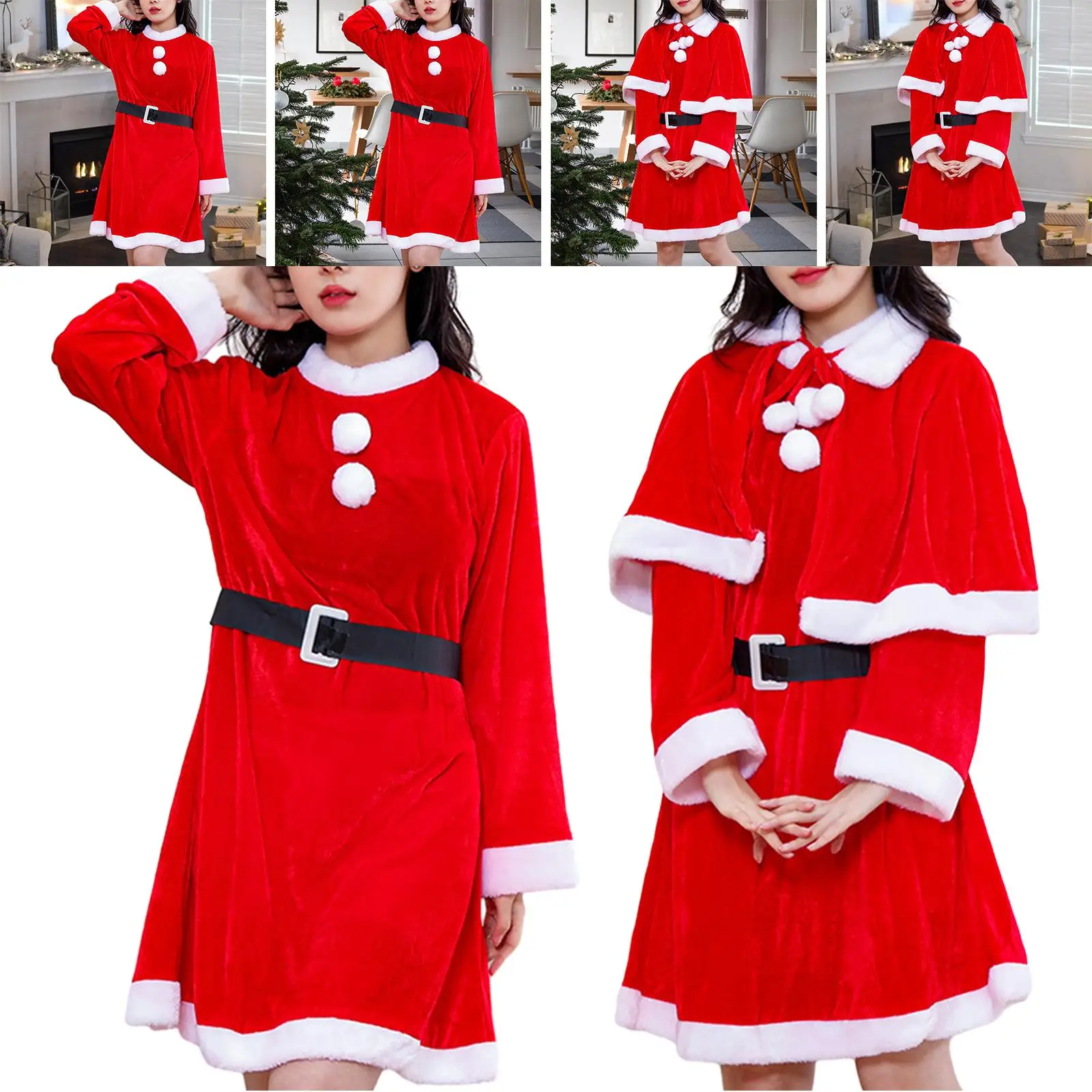 Christmas Santa Dress Outfit, Christmas Costume Outfit, Fancy Dress Adult Cosplay Xmas Outfit Xmas Clothes for Photo Props