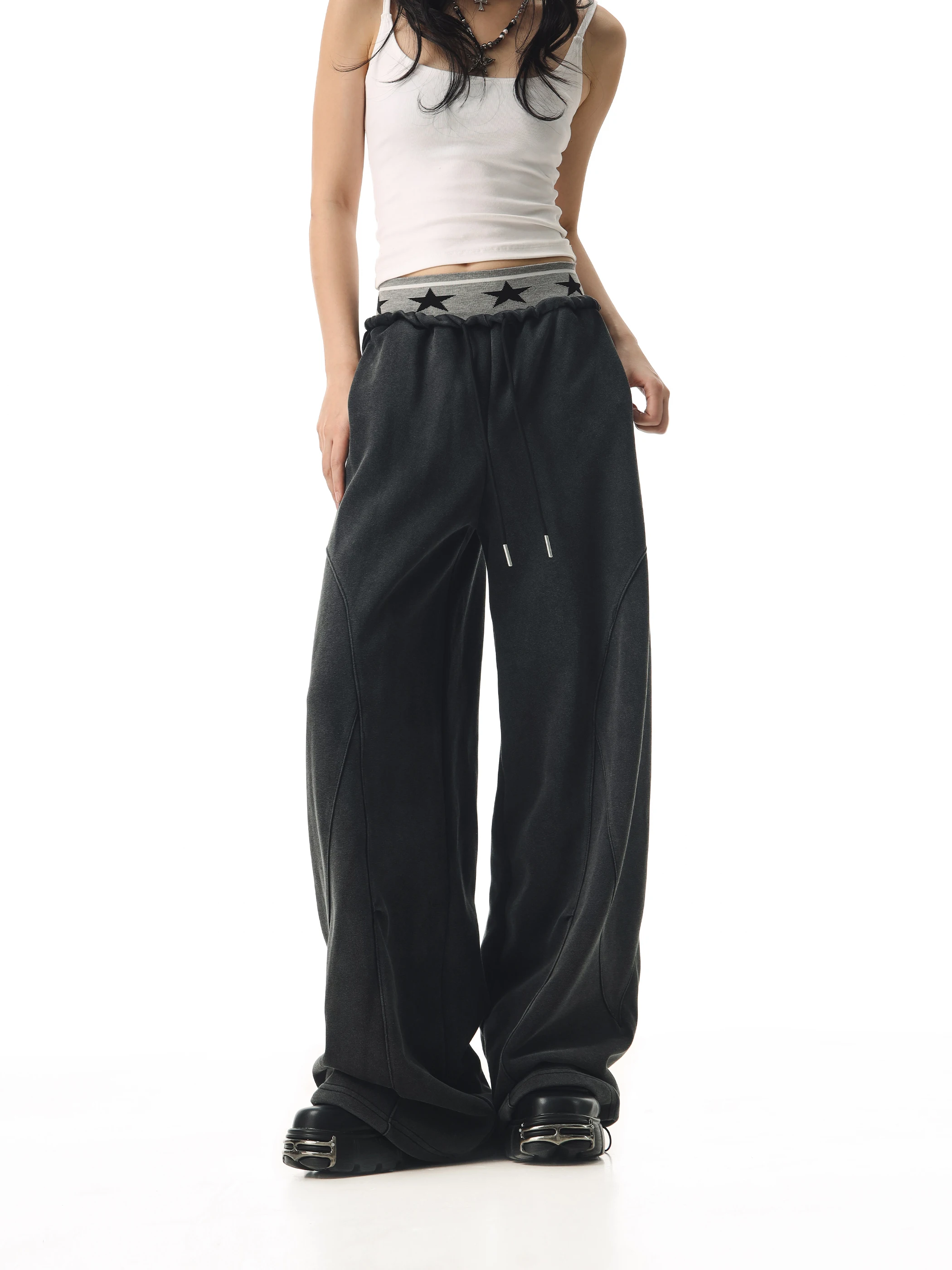 

American Sle Casual Wide Leg Pants Women's Loose Straight Cut Jeans Autumn Faion Comfortable Breathable Cotton Blend