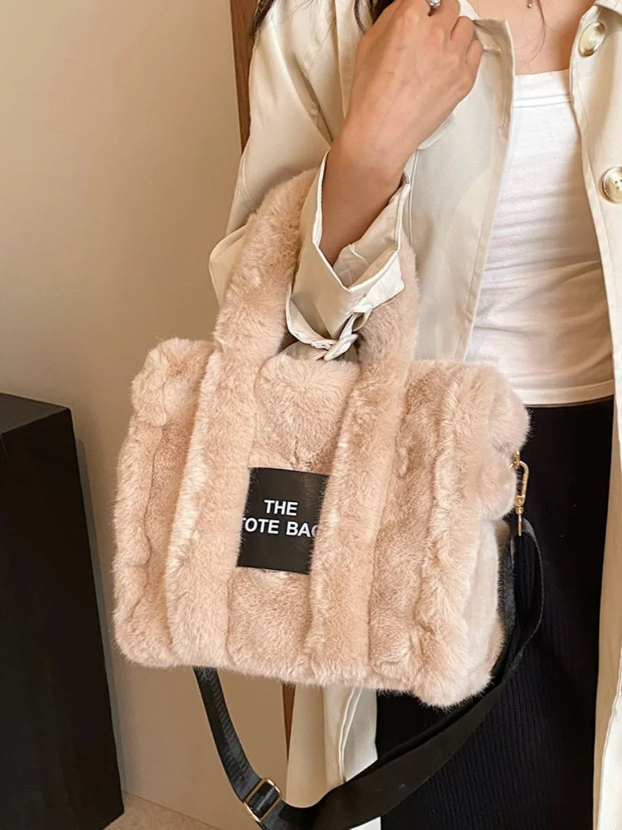 Bolso de mano de piel sintética para mujer, bolso de mano de felpa, bolso de hombro de lana esponjosa de marca de diseñador, bolso de mensajero cruzado peludo para mujer, Invierno