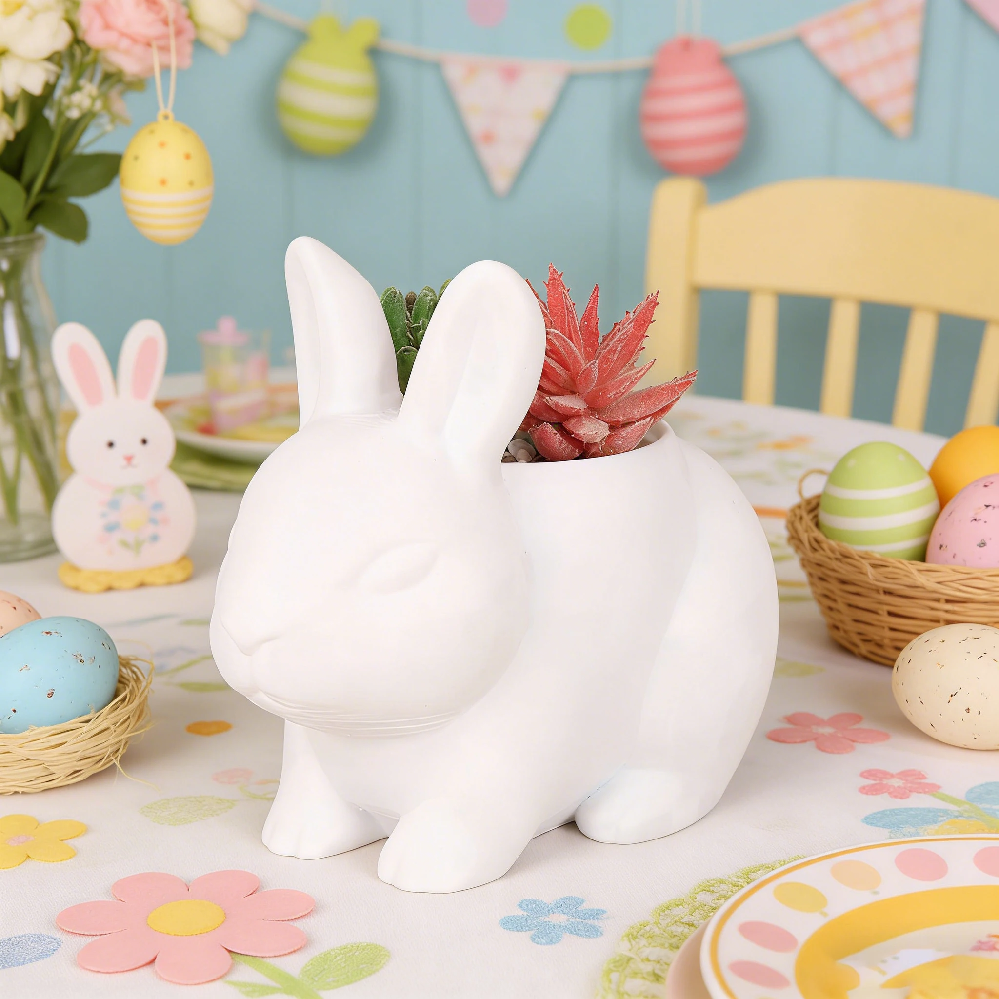 

Cross-Border Cute Standing Rabbit Shaped Succulent Planter For Warm Easter-Style Home Desktop Soft Decoration Scenario