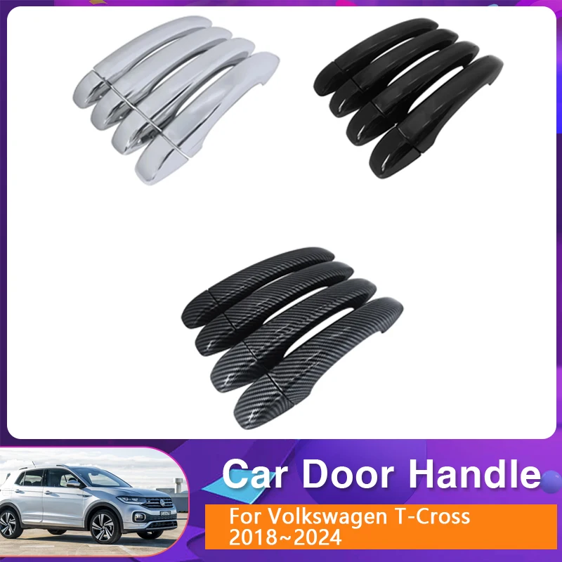 4pcs Car Door Handle Cover For Volkswagen T-Cross Tcross VW T Cross 2018~2024 ABS Chromium Trims Protector Part Auto Accessories