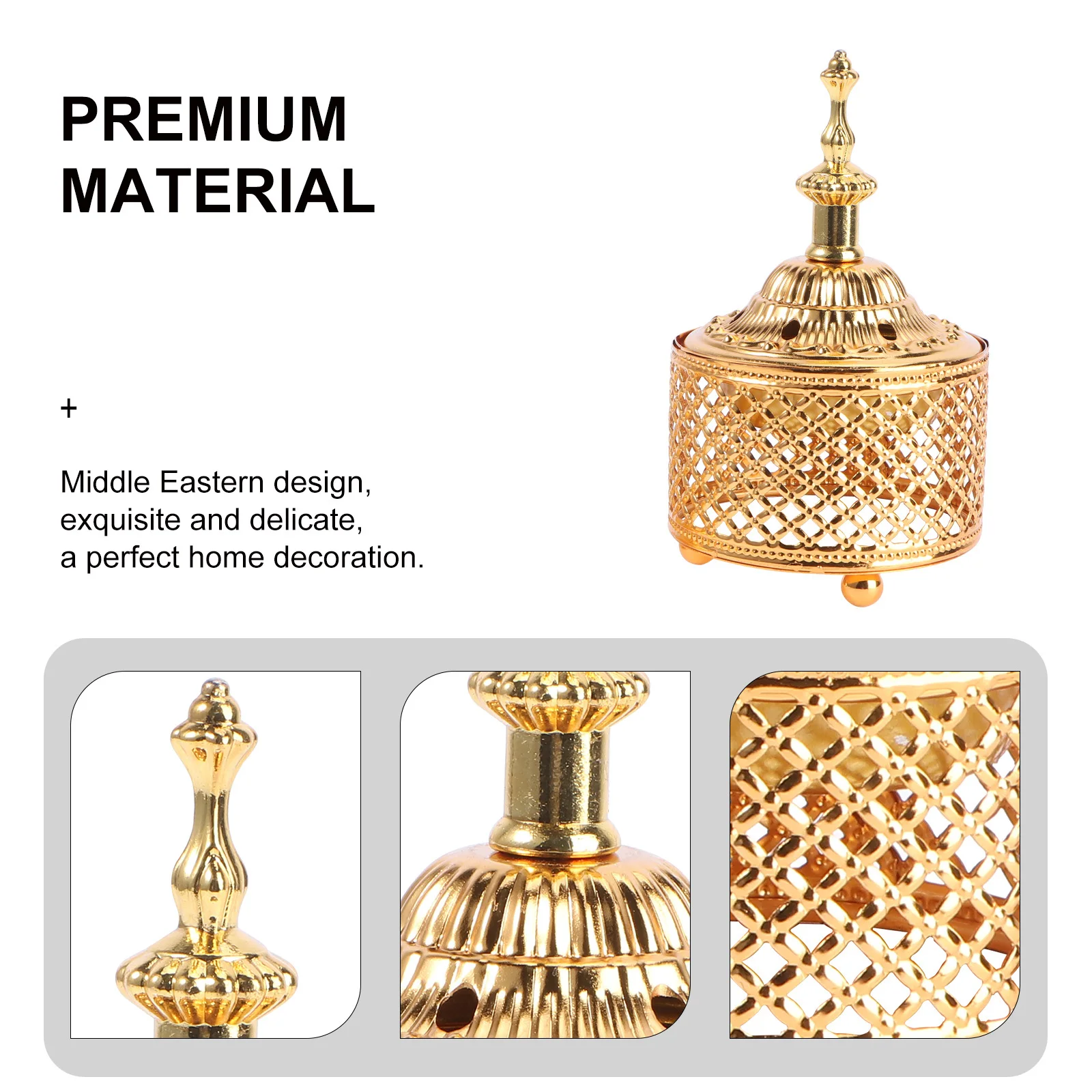 

Metal Incense Burner Golden Middle Eastern Design Aromatherapy Furnace For Home Office Yoga Studio Decor Desktop Candleholder