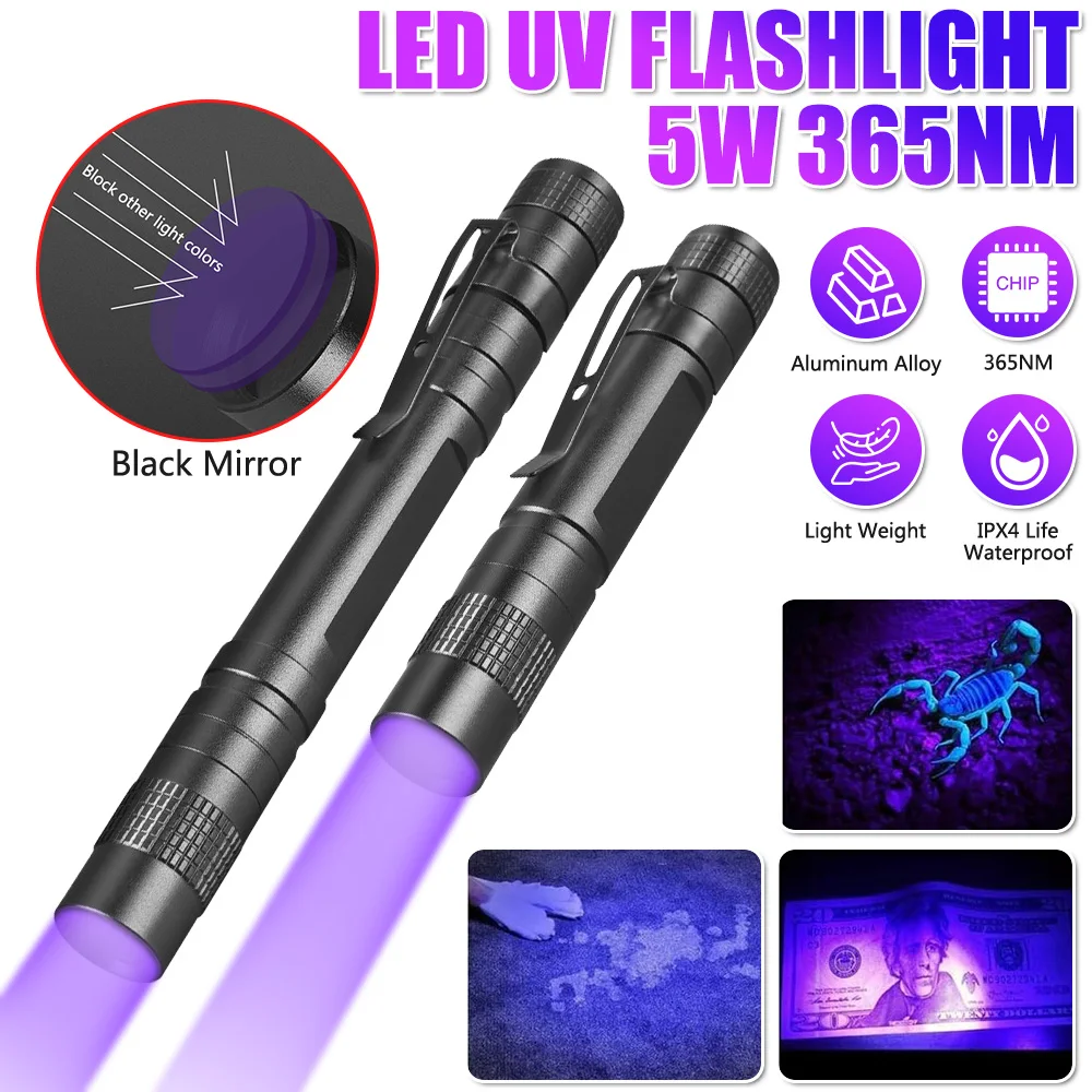 

C2 Mini 365nm UV Flashlight Purple Ultraviolet Blacklight Penlight With Clip Carpet Pet Urine Detector Catch Scorpions Linternas