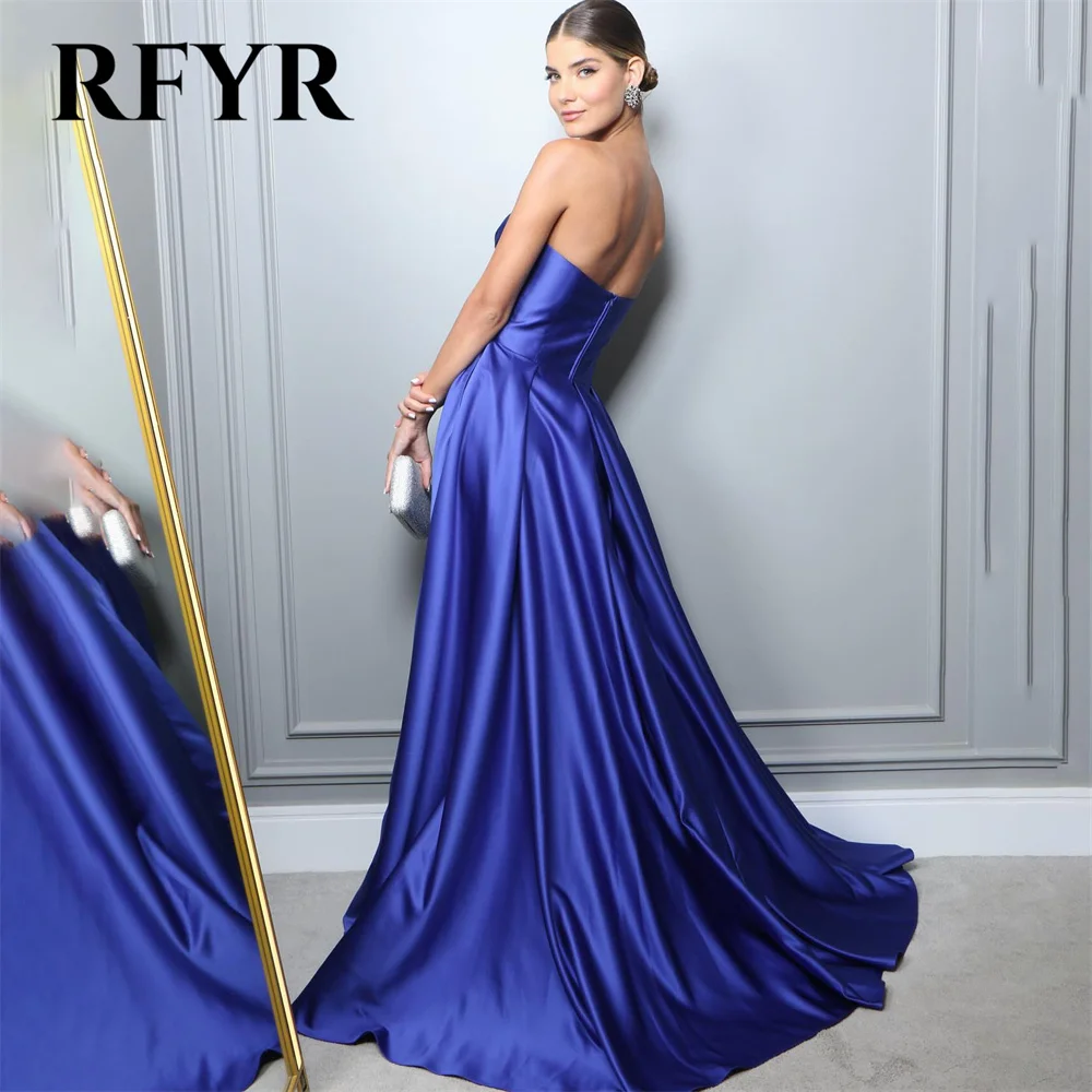 RFYR Royal Blue Prom Dress Stain A Line Celebrity Dress Women\'s Evening Dress Sweetheart Formal Gown with High Split Customized