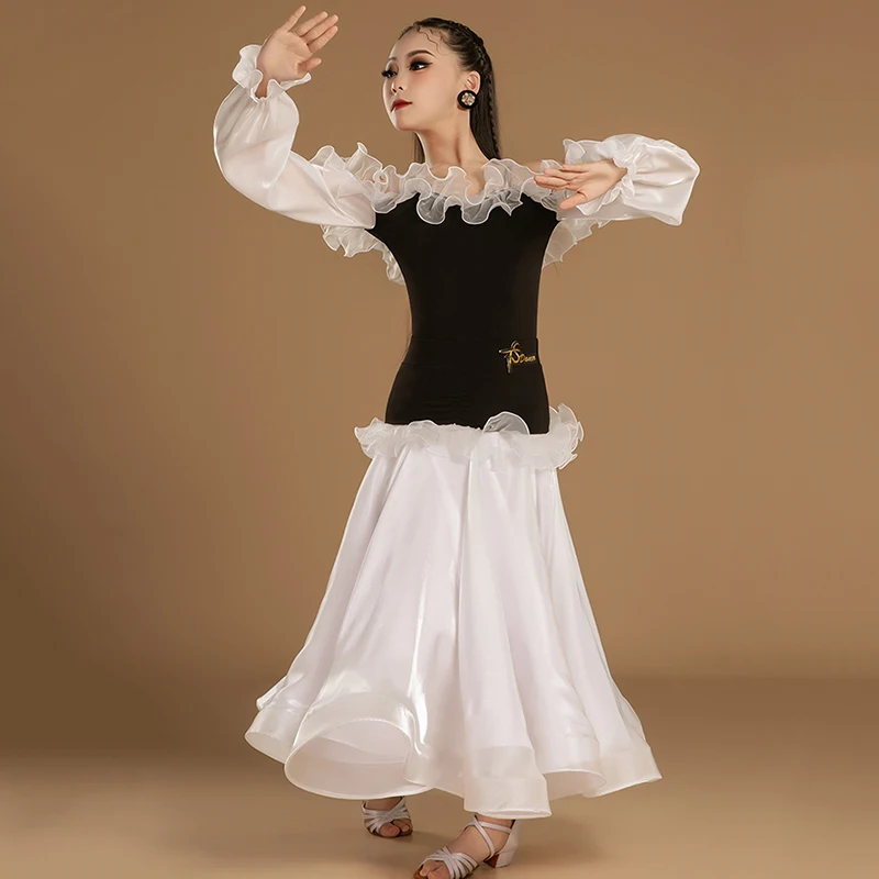 สาวโมเดิร์นเต้นรํา Big Swing กระโปรง Waltz ชุดตาข่ายเชื้อราห้องบอลรูม Dancewear การแข่งขันการฝึกอบรมมาตรฐานแห่งชาติเครื่องแต่งกาย