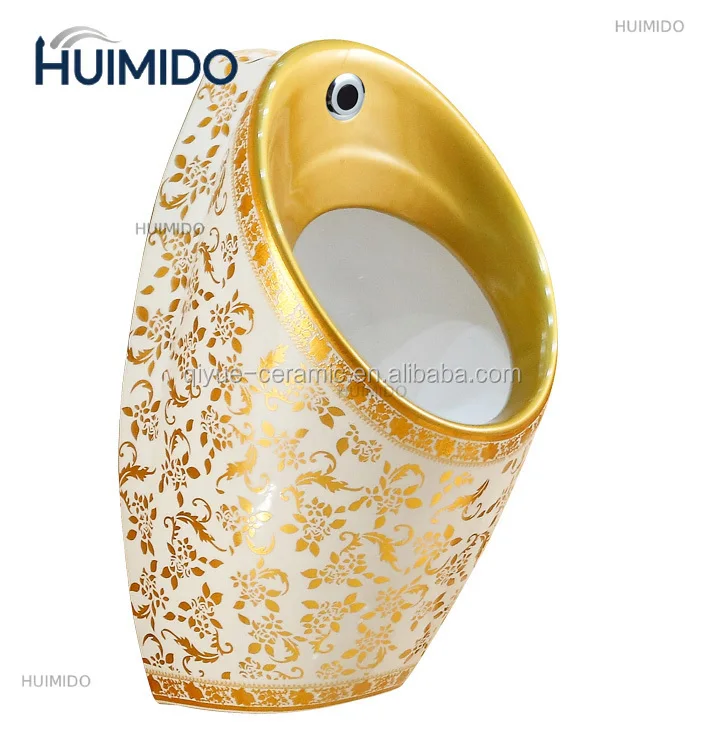 Hotel bathroom men's urinal wall-mounted golden urinal setup with sensors