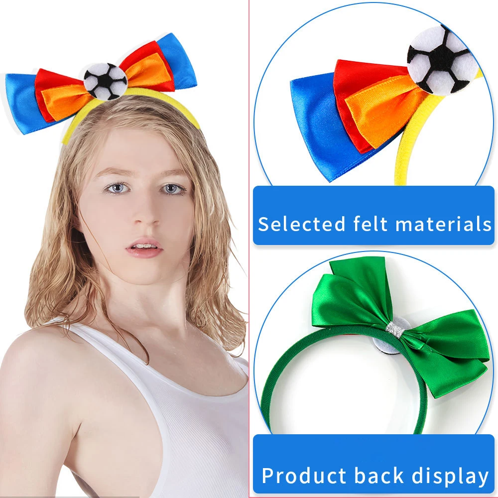 8 Options European Cup Themed Headwear Bow Shaped Design Plastic Material Bow Tie Headband Cheering Props