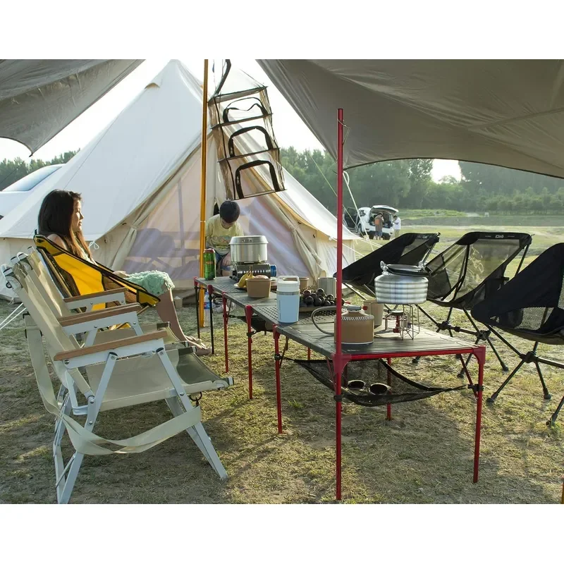 2 Extendable Folding Table and 1 Pack Connecting Plates and 2 Lantern Hanger Bundle Ultralight Compact for Many Person