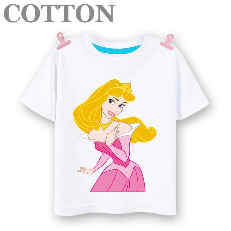 Beautiful Princess Aurora Disney Anime Fashion Cotton Summer Children's Cartoon T-shirt Round Neck Short Sleeve Print Pattern