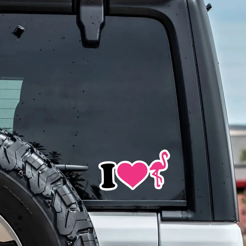 I The Flexible Vinyl Waterproof Bumper Sticker Featuring a Pink Flamingo